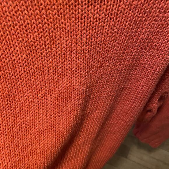 Vintage CASATANO Ramie Cotton Sweater Small Coral Orange-Red Knit Pocket 1980's - Picture 14 of 16